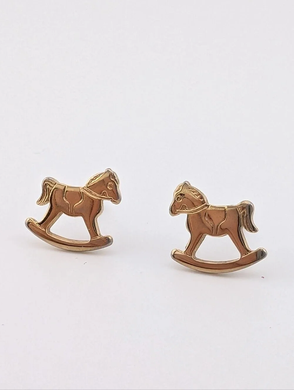 Vintage Tiny Rocking Horse Gold Tone Mini Earrings